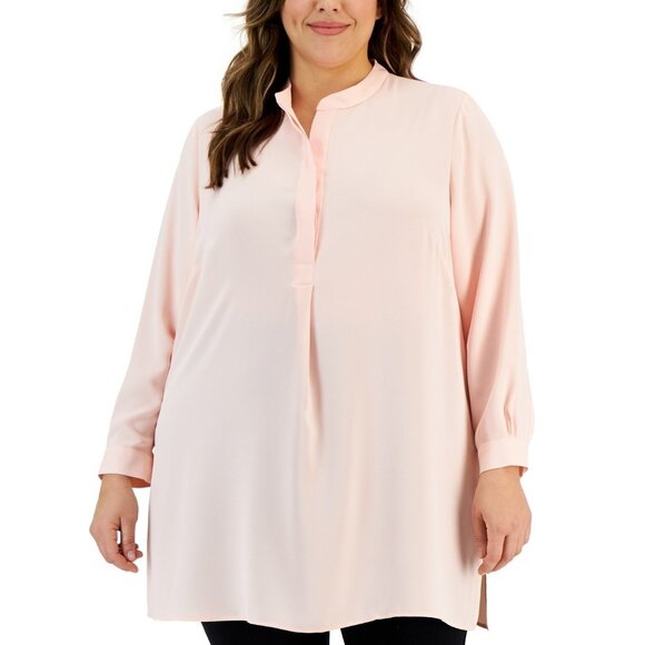 Anne Klein Plus Size 2X Longer Length Nehru Tunic Light Pink MSRP $99 - Picture 1 of 1